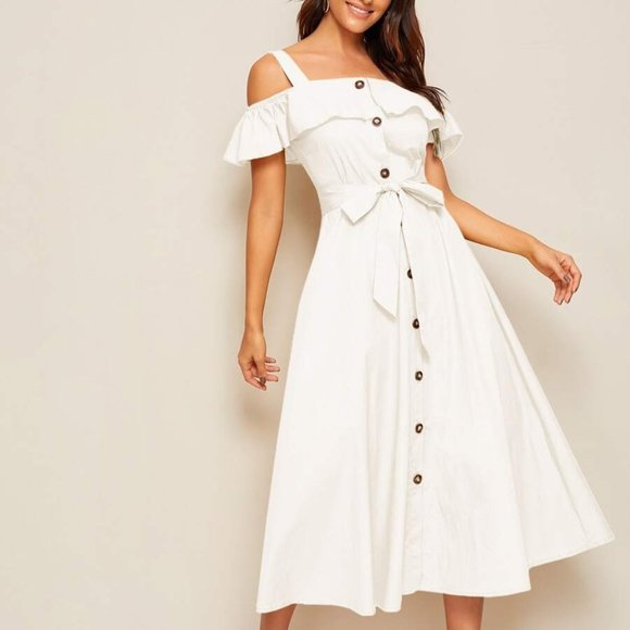 Boho White Flounce Button Maxi Dress - Picture 4 of 6